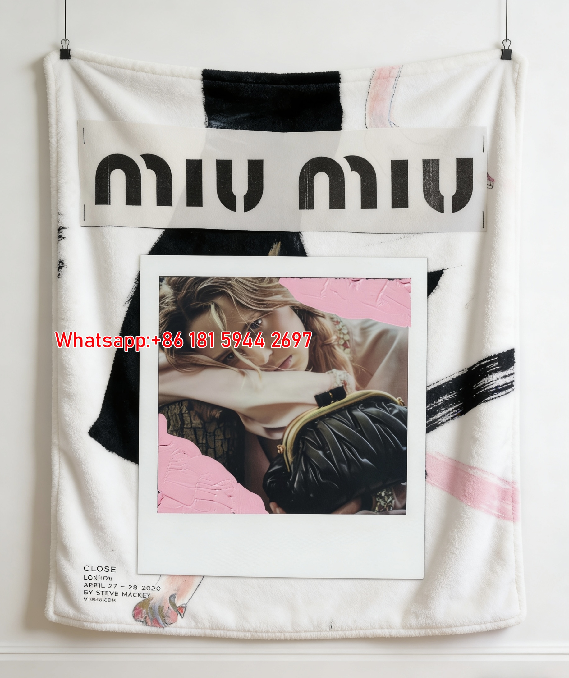 Miu Miu Pink & Black Collage Art Print Flannel Throw Blanket IMG_0596